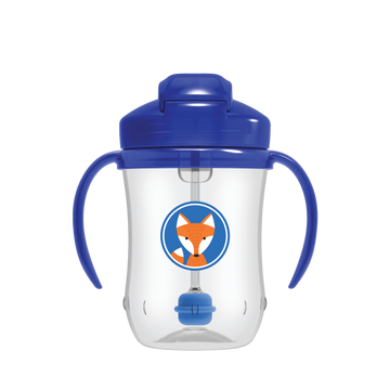 Dr Brown's Παιδικό Ποτηράκι με Λαβές και Καλαμάκι "Baby's Straw" από Πλαστικό Μπλε 270ml για 6m+